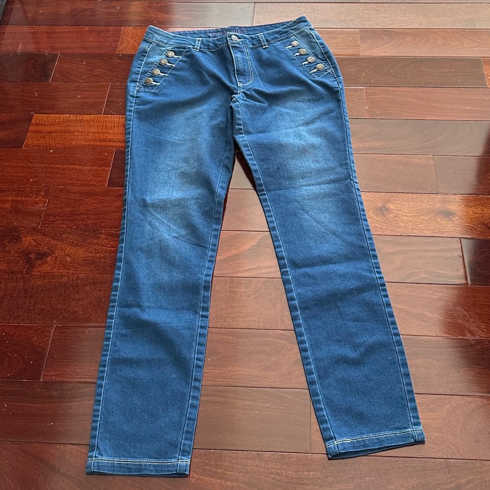 Sabrina Lauren Women's Denim Ankle Leggings Metal Buttons Pockets EUC Size S